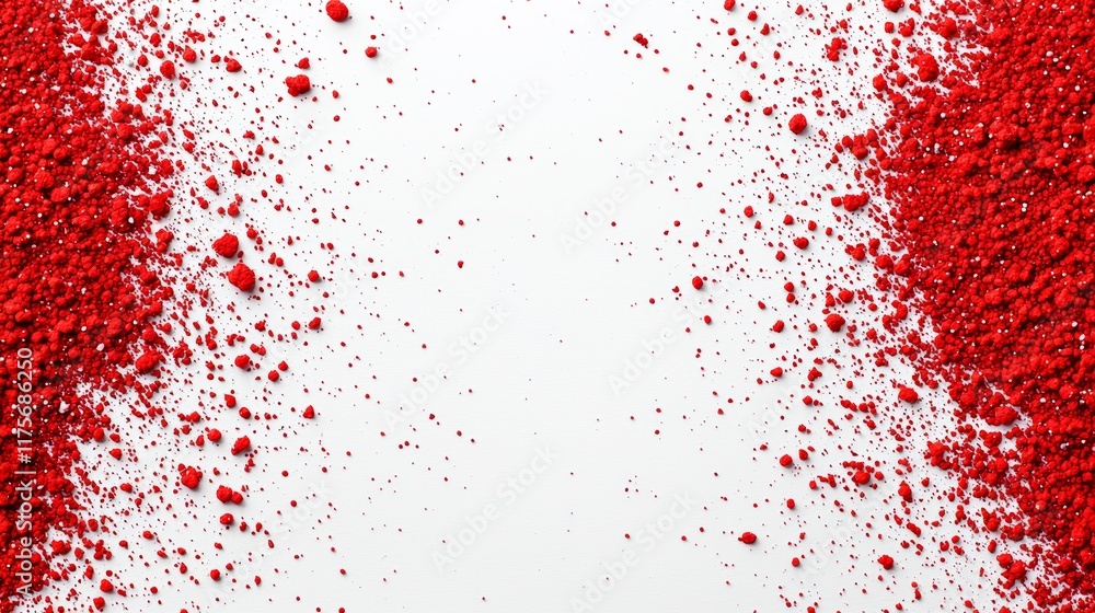 Poster macro shot of red powder detail on white background for creative use and design projects