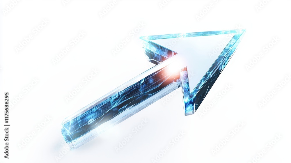 Poster glowing transparent arrow icon with light effects on a bright background for digital design and tech