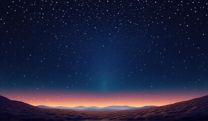 Fototapeta premium A surreal landscape with a field of glowing a crescent moon, and a starry sky