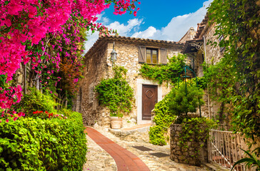 View of Eze, a small medieval village in Provence, France. Eze is listed under the most beautiful villages of France