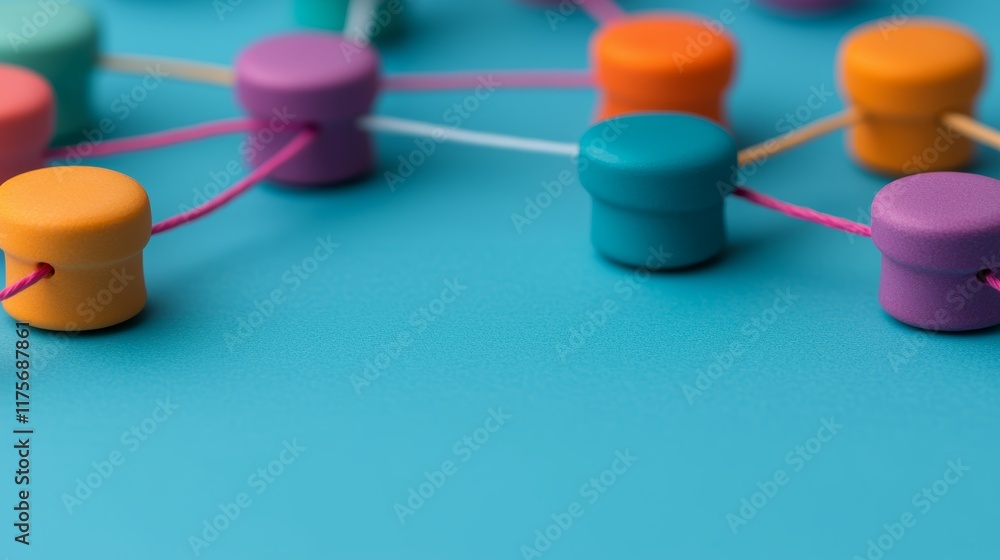 Poster flowchart elements on vibrant background representing customer journey and connections