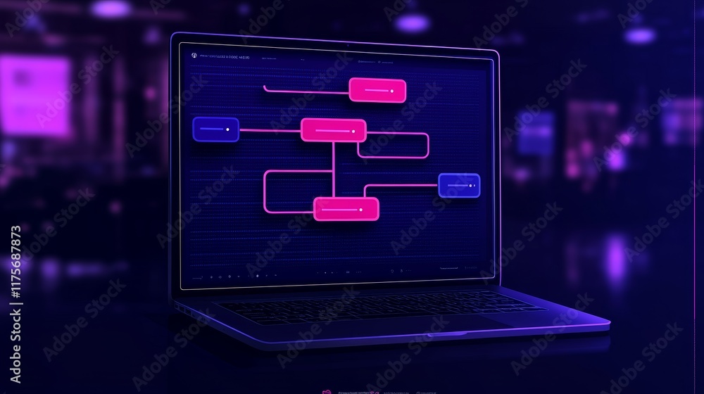 Aufkleber visual representation of customer experience flowchart on laptop screen in dark environment