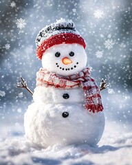 Festive Snowman In Winter Wonderland Snowfall Scene