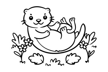 Baby Bat forest setting and specifically created for a coloring page, with clean outlines and no shading 