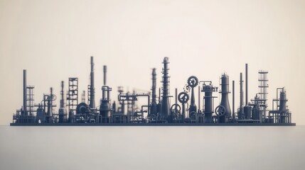 Minimalist industrial design elements, factory silhouettes, machinery gears, clean lines, modern aesthetic, versatile for various applications