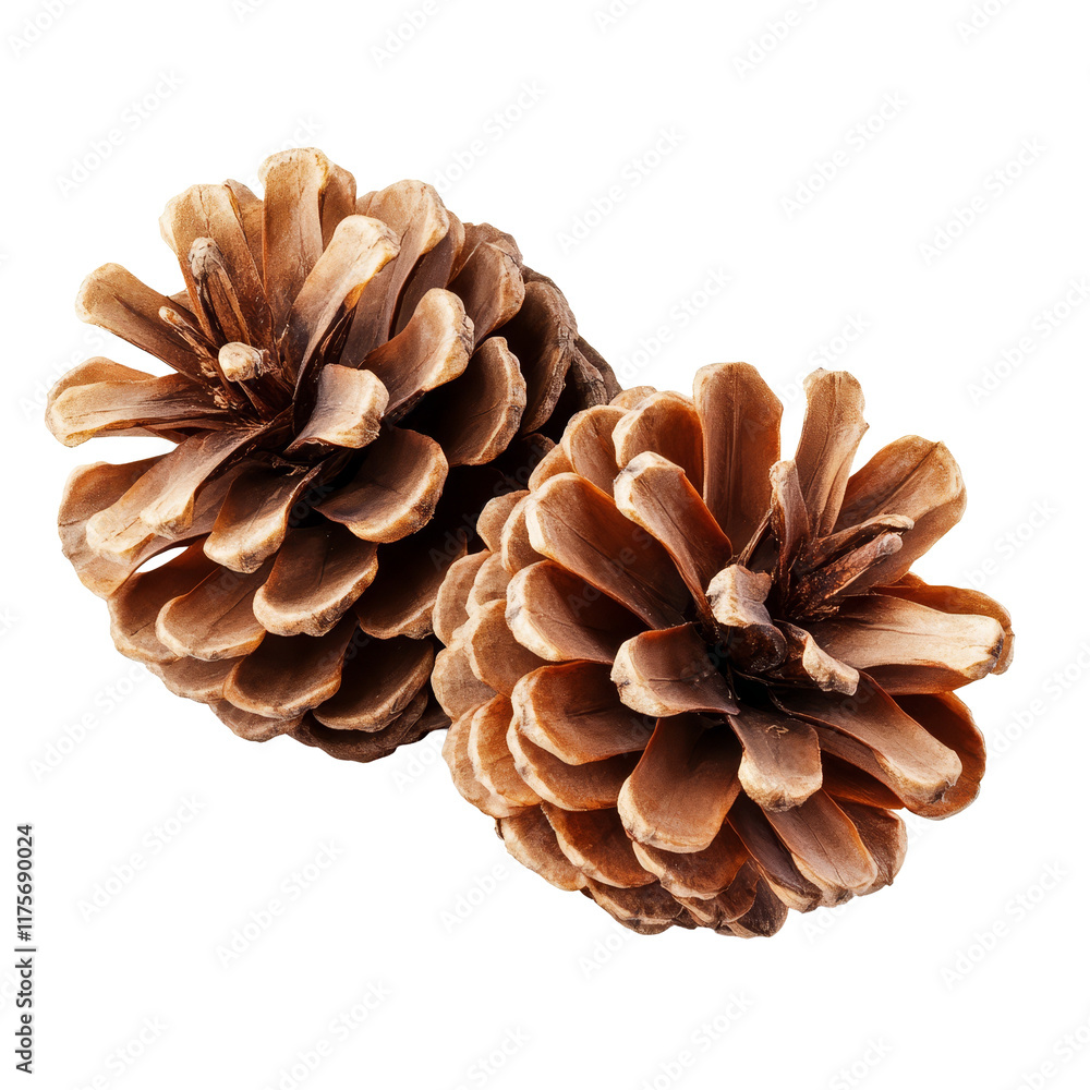 Poster pine cones isolated on a transparent background showcasing their unique textures and natural pattern