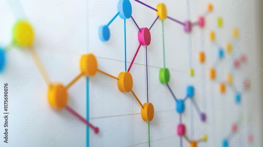 Poster colorful abstract network connections on a bright background representing data flow and information 