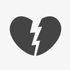 Broken heart black icon. Dislike emblem. Crisis symbol. Vector illustration