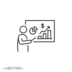 finance agent or advisor icon, business training, financial consultation, thin line symbol concept isolated on white background, editable stroke eps 10 vector illustration