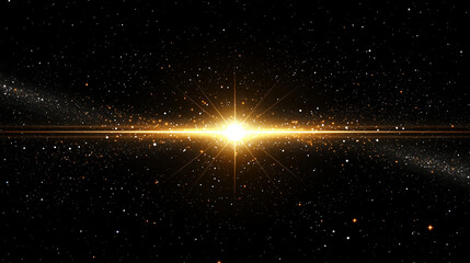 Illuminating glowing starlight flare with golden hues and aurora overlay texture on cosmic background