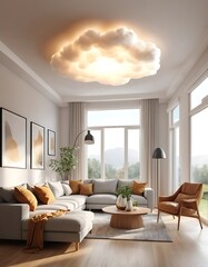 Fototapeta premium Modern Living Room Design With Cloud Shaped Lighting Fixture