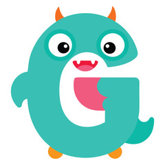 Funny and cute alphabet G with monster