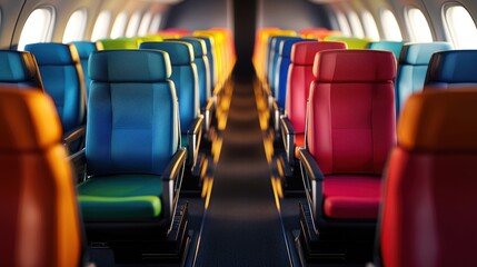 Naklejka premium Colorful Airplane Interior: A Vivid Journey