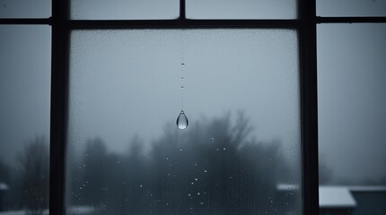 Rainfall on Window in the Fog, Winter Season, Autumn and Cold, using generative ai