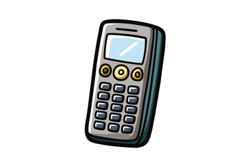 Vintage hand drawn cell phone with keypad and screen, creative sketch style vector art for retro technology themes