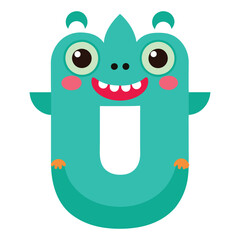 Funny and cute alphabet U with monster
