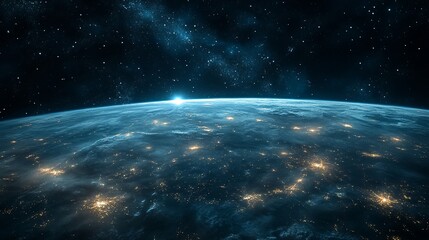 Obraz premium Earth at night, city lights, space, sunrise, global, planet, darkness, environmental, stock photo