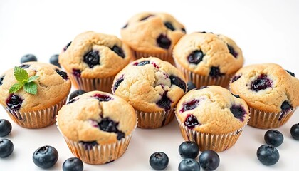 Blueberry muffins on white background