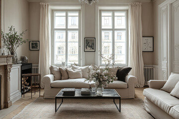 Elegant Living Room With Neutral Decor And Natural Light