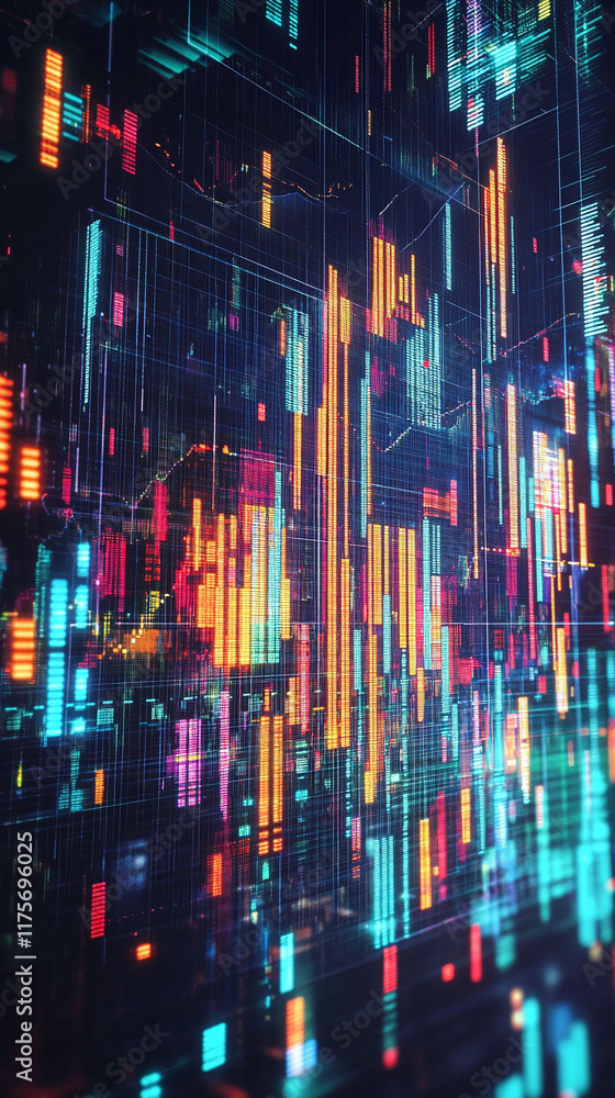 Poster pixel art financial heatmap with sector performance data and colorful blocks.