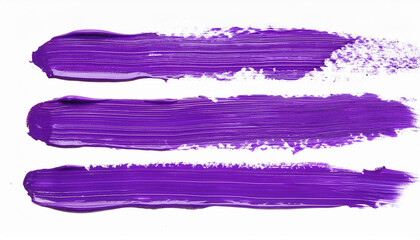 Purple paint brush stroke isolated on white backdrop. Hand drawn element.