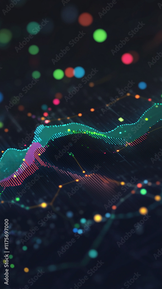 Poster pixel financial data graph visualizing the impact of global events.
