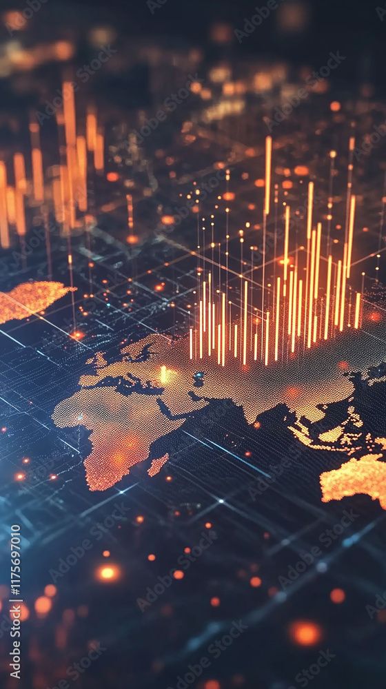 Poster pixel financial data graph visualizing the impact of global events.