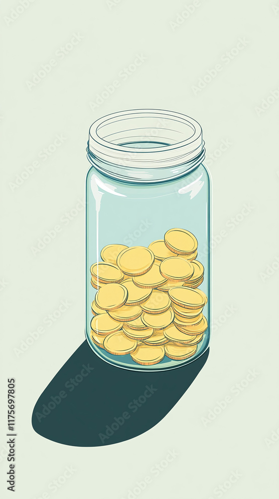 Poster pixel savings tracker graph with animated coins filling a jar.