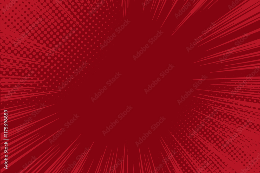 Poster Dynamic red comic book background with halftone and radial speed lines. Perfect for action scenes. 