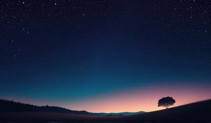 Naklejka premium A surreal landscape with a field of glowing a crescent moon, and a starry sky