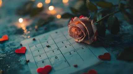 Romantic Rose and Calendar Hearts Valentines Day