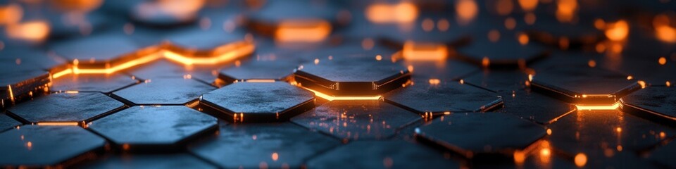 Glowing hexagonal networks reflecting blockchain aesthetics, intricate patterns, modern technology, vibrant illumination, digital innovation