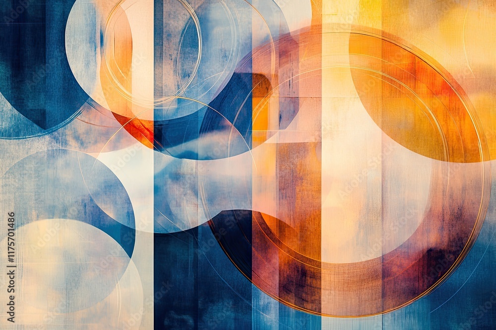 Aufkleber dynamic shot of overlapping circles lines and gradients forming abstract composition of interconnect