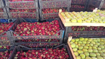 beautiful strawberries and figs at a street market