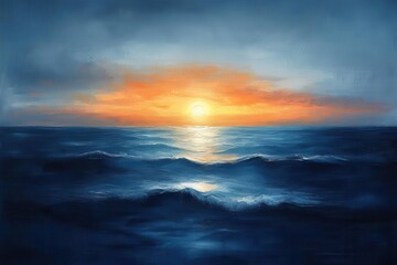 Fototapeta premium vibrant abstract coastal scene at sunrise blending rich blues of the sea and sky creating a serene and uplifting atmosphere for artistic expression