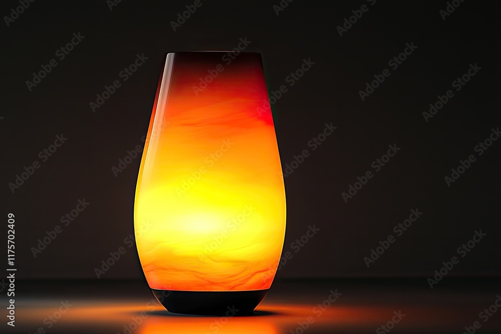 Poster glowing lamp placed in dark room with light casting gradient from bright to shadowed on smooth surfa
