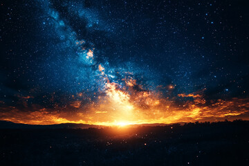 Fototapeta premium Majestic Milky Way Galaxy Over Sunset Landscape