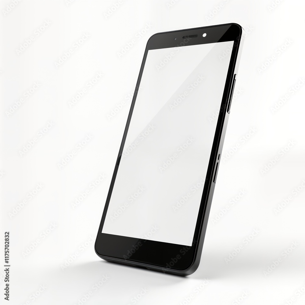 Poster modern black smartphone mockup on white background. blank screen. tech device for communication, bus