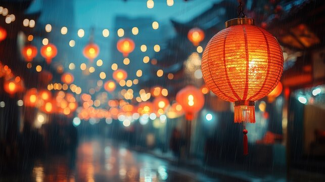 Large red lanterns illuminating a night market