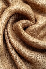macro view of organic jute fabric in natural brown tone with rough fibers and ample copy space