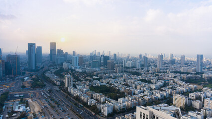 Tel Aviv City Aerial View At Sunset, Israel