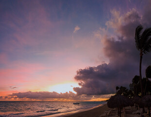 A spectacular sunrise over the sea at Punta Cana in the Dominican Republic