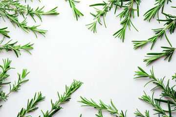 Fototapeta premium Bunch of green herbs are arranged in a circle on a white background