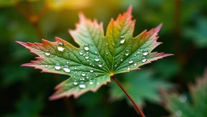 Macro Shot of a Red Leaf with Water Droplets

