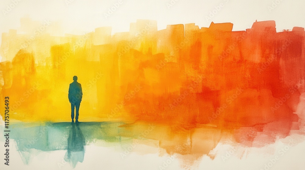 Poster minimalist watercolor concept of discipline, an abstract representation emphasizing structure and si