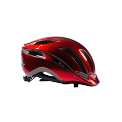 Red modern bike helmet with adjustable straps isolated on transparent background