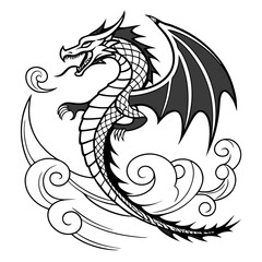 Naklejka premium Mythology's Fantastical Dragon Silhouette