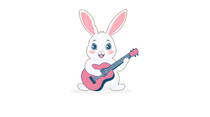 Fototapeta premium cheerful bunny playing pink guitar in minimalist style. Perfect for Easter