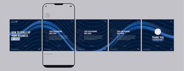 Business carousel post template for advertising, Set of carousel post for Instagram and LinkedIn, Editable social media carousel layout, template eps 10.