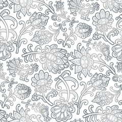 Paisley floral pattern, grey and white colors. Seamless floral pattern-566.